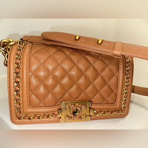 Chanel Boy Bag Quilted Tan Chain Around - Picture 1 of 10